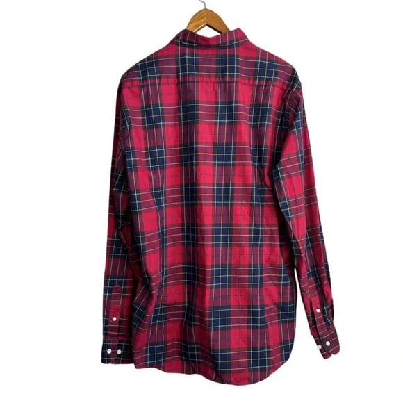Barbour Castlebay Tailored Fit Shirt Men's XL Navy Red Tartan Plaid Long Sleeve - Picture 2 of 7